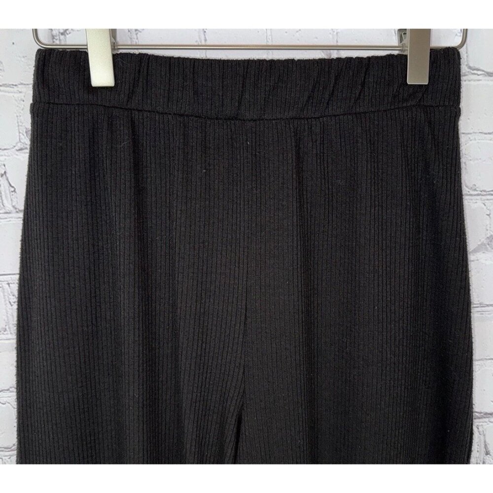DRESSED IN LALA Women’s Small Lex Ribbed Pants Wide Leg Cropped Culotte Black - Picture 2 of 5